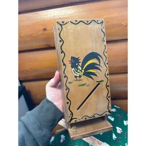 Vintage Woodpecker Woodware Match Holder Rooster Japan Folk Art Kitchen Decor‎